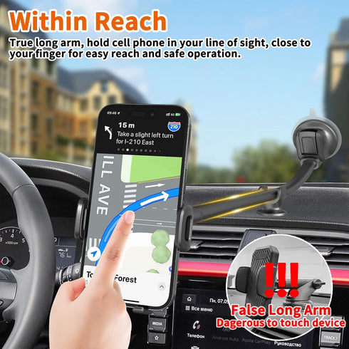 1Zero Solid Car Truck Phone Mount Holder with 14-Inch Gooseneck Long Arm, Windshield Window Mobile Holders w/Industrial-Strength Suction Cup, Anti...