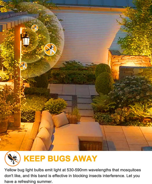 EvaStary Dusk to Dawn Yellow Bug Light Bulbs Outdoor, A19 LED Yellow Bulb for Porch Lights Outside, Auto On/Off 6W(40W Equivalent) 2000K Yellow Am...