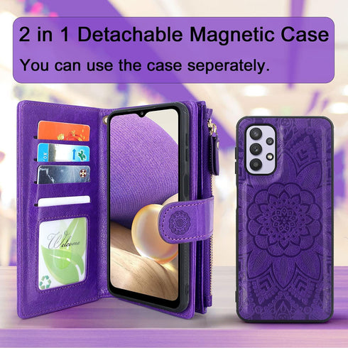 Harryshell Detachable Magnetic Zipper Wallet Leather Case with Cash Coin Pocket 12 Card Slots Holder Wrist Strap Lanyard for Samsung Galaxy A32 5G...