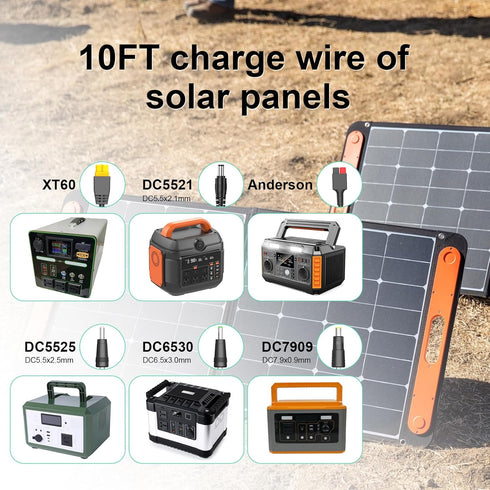 10FT 6 in 1 Solar to XT60 Anderson DC7909 DC6530 DC5525 DC5521 Extension Charge Cable 12AWG Solar Connector Adapter Kit (10FT)...