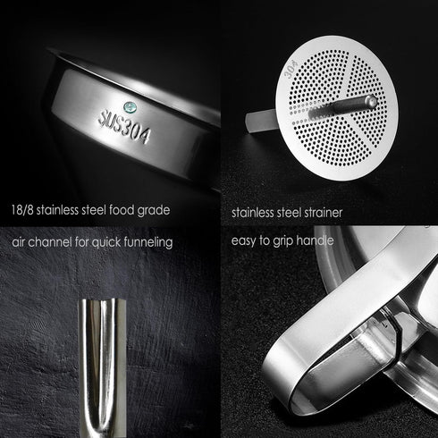 Kitchen Funnel for Filling Bottles, 5 Inch 18/8 Stainless Steel Funnel, Kitchen Gadgets Cooking Oil Food Funnel with Strainer for Fryer Oil Grease...