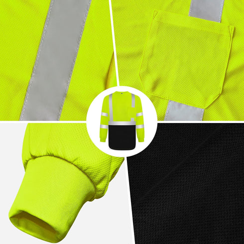 TCCFCCT Hi Vis Shirts for Men Class 3 Long Sleeve High Visibility Shirts for Men Women, Long Sleeve Work Shirts for Men Construction, Surveyors, D...