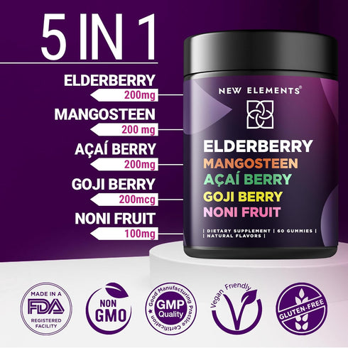 Antioxidant SuperStars - Elderberry Gummies with Mangosteen | Acai Berry | Goji Berry | Noni Fruit | Black Sambucus Elderberry Gummies For Kids an...