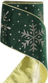 HUIHUANG Snowflake Wired Ribbon 4 inch Green Velvet Ribbon with Gold Glitter Snowflakes for Christmas Trees, Wreaths, Tree Top Bows, Garland, Stai...