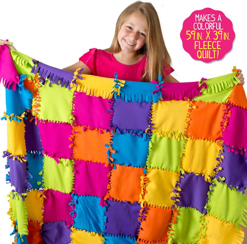 Made By Me Easy to Knot Quilt Making Kit by Horizon Group USA, No Sewing, No Cutting, 59 in. x 39 in. Fleece Blanket, Pre-Cut Squares & Felt Decal...