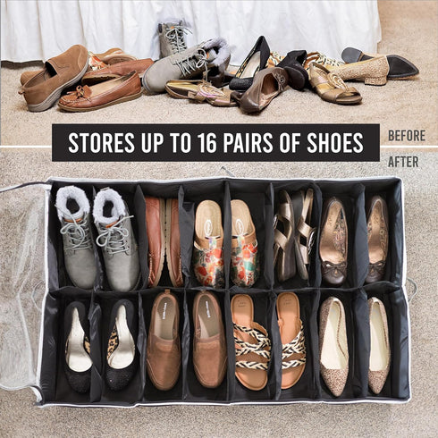 HOLDN' STORAGE Extra-Large Under Bed Shoe Storage Organizer - Underbed Storage Solution Fits Men's and Women's Shoes, High Heels, and Sneakers wit...