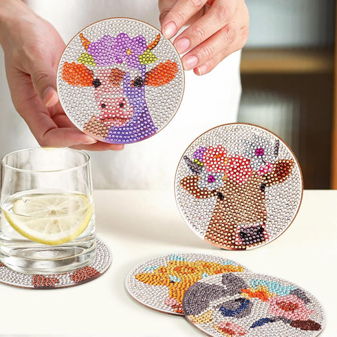8Pcs Cattle Diamond Painting Coaster 5D Flower Pattern Diamond Painting Art Cup Mat with Holder DIY Crafts Supplies for Adult Beginner Teens...