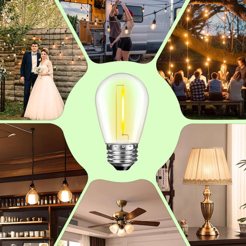 15 Pack Dimmable LED S14 Replacement Light Bulbs, Waterproof 1W Vintage Edison Bulbs for Outdoor Patio Garden String Lights, E26 Regular Medium Sc...