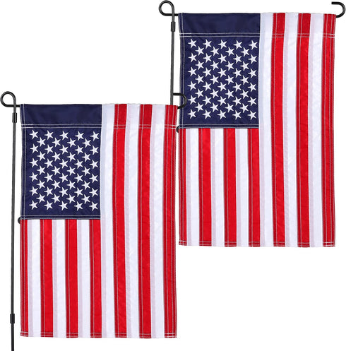 2 Pack American Flag Garden Flags Embroidered - 12''x18'', Deluxe Embroidered Stars and Sewn Stripes USA Garden Flags,Patriotic Decorative Yard Fl...