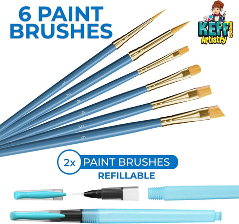 KEFF Watercolor Paint Set for Kids - 36 Water Colors Art Supplies Painting Kit with Brushes, Refillable Brush Color Pens, Paper Pad, Pencil and Er...