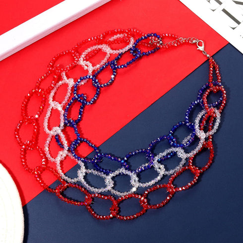 FAERLIIRY American Flag Jewelry Set 4th of July Necklace Earrings for Women USA Patriotic Earrings Statement Earrings Resin Beaded Necklace Indepe...