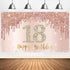 Sweet 18th Birthday Banner Backdrop Decorations for Girls, Rose Gold 18 Birthday Party Sign Supplies, Pink 18 Years Old Birthday Poster Background...