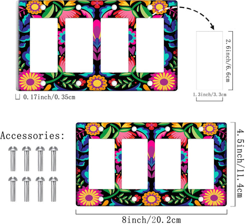 Mexico Light Switch Cover Decorative 4-Gang Rocker Switch Plate Cover Talavera Light Switch Plate Mexican Wall Decor Decorative Wall Plates for Ho...