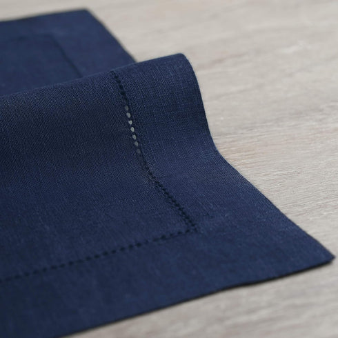 Solino Home Navy Linen Napkins Set of 4-100% Pure Linen Hemstitch Dinner Napkins 20 x 20 Inch for Summer, Fall - Classic Hemstitch...