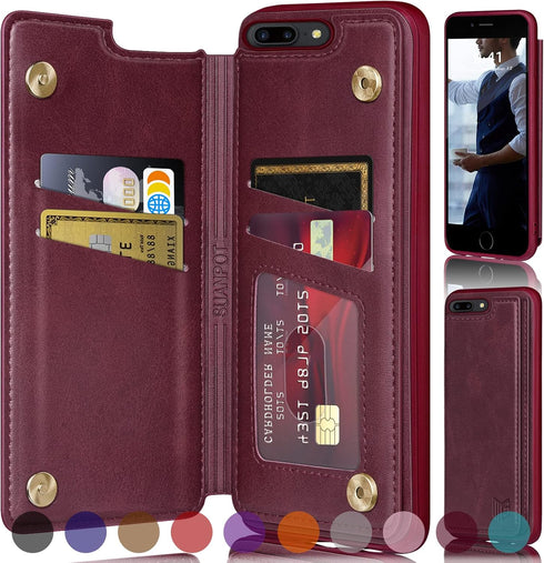SUANPOT?RFID Blocking for iPhone 7 Plus/8 Plus Wallet case with Credit Card Holder,Flip Book PU Leather Phone case Cover Cellphone Women Men for A...