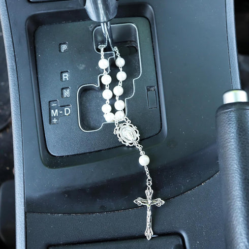 Catholic Auto Accessories, Pink Car Rosary for Rearview Mirror and Guardian Angel Visor Clip, Religious Gifts for New Drivers...