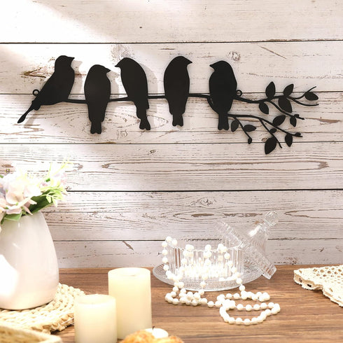 Ferraycle Metal Bird Wall Art Birds on the Branch Wall Decor Leaves with Birds Metal Sculpture Bird Silhouette Metal Ornament Branch Wall Hanging ...