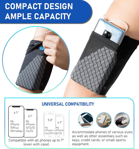 HiRui Universal Sports Armband Cell Phone Armband Sleeves Running Armband for Exercise Workout, Compatible with iPhone 16/16Plus/Pro/15/15Plus/14/...