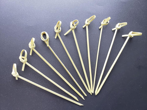 Gmark Bamboo Cocktail Picks 4.5" 300 ct - Bamboo Knot Skewers, Looped Knot Twisted Ends Perfect for Cocktail Party, Barbeque, Club Sandwiches - Pa...