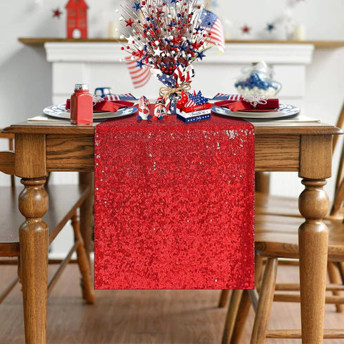yuboo Red Sequin Table Runners,Glitter Table Runner 2 Pack 12''x108'' for Mother's Day/4th of July/Girls' Birthday Party/Wedding/Bridal Baby Showe...