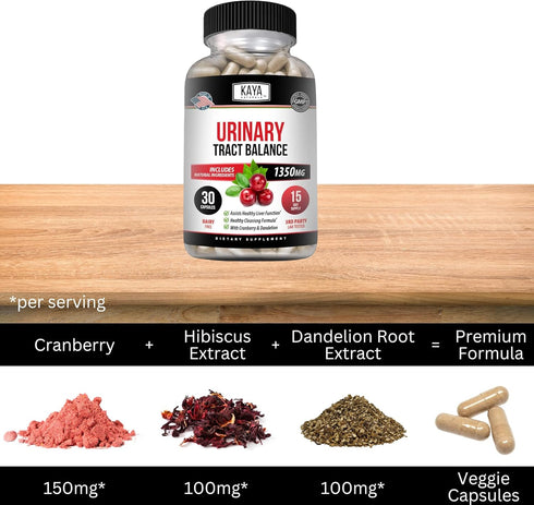 Kaya Naturals - D-Mannose - Urinary Tract UT Cleanse & Bladder Health - Made with Cranberry, Hibiscus & Dandelion Root - D Mannose Capsules Cranbe...