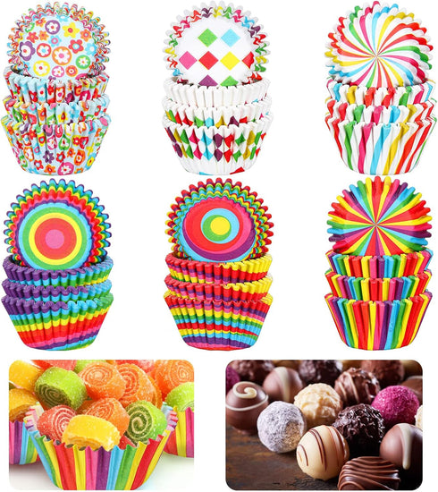 600 count Cupcake Baking Cups Muffin Cupcake Liners Candy Cup Mini Colorful Cupcake Wrappers Rainbow Combo Disposable Baking Cups Set for Birthday...