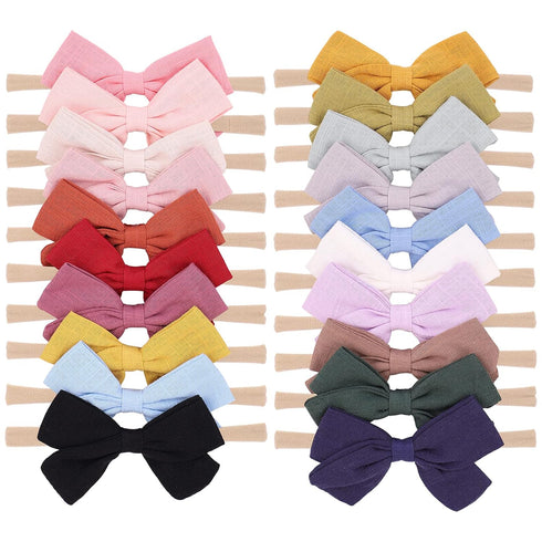 jollybows 20pcs Baby Girls Nylon Hair Bows Headbands Linen Hair Bands Elastic Hair Accessories for Kids Infants Newborn...