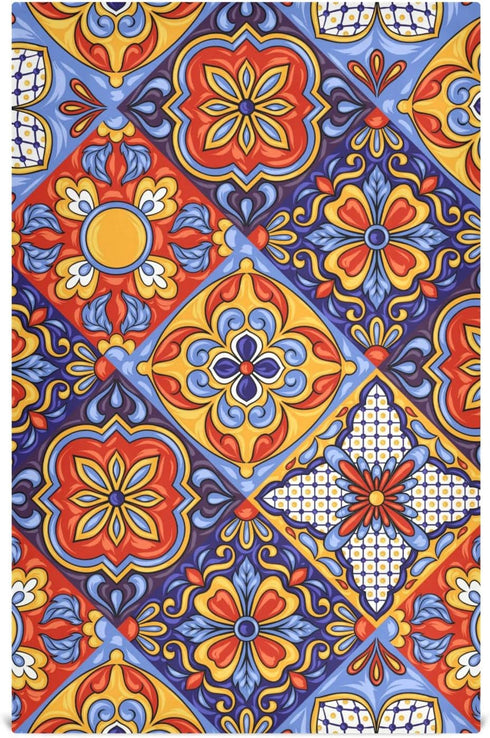 STAYTOP Mexican Talavera Ceramic Tile Pattern Kitchen Towels Set of 4, Super Soft and Strong Absorption Multifunctional Table and Tea Towels, 28x1...