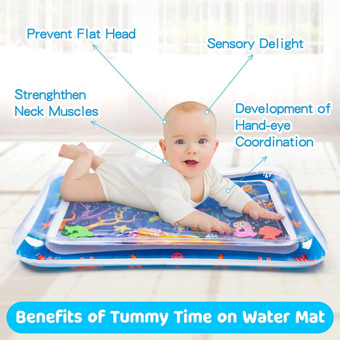 Tummy Time Water Mat with Squeakers, Baby Toys for Infants and Toddlers 3 6 9 Months, Baby Squeaky Toys, Senory Develop Toys...