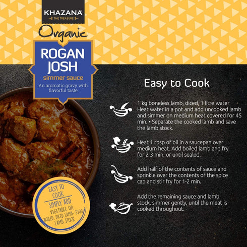 Khazana ORGANIC Rogan Josh Indian Simmer Sauce - 12.7oz Jars | Non-GMO, Vegan, Gluten Free, Kosher | Authentic Indian Meals Made Easy at Home!...