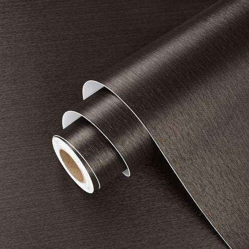 Dark Brown Stainless Steel Contact Paper Metal Brushed Peel and Stick Wallpaper for Bathroom Kitchen Thick Heat Resistant Brown Contact Paper for ...