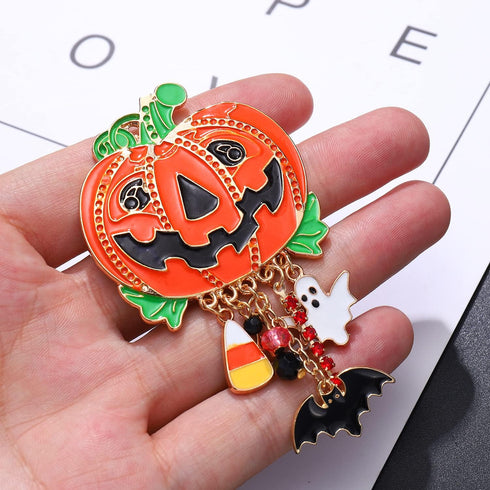 Halloween Brooches for Women Enamel Pumpkin Bat Ghost Candy Corn Charm Brooch Pin Funny Happy Halloween Witchy Hat Cat Spider Skull Dangles Pins H...