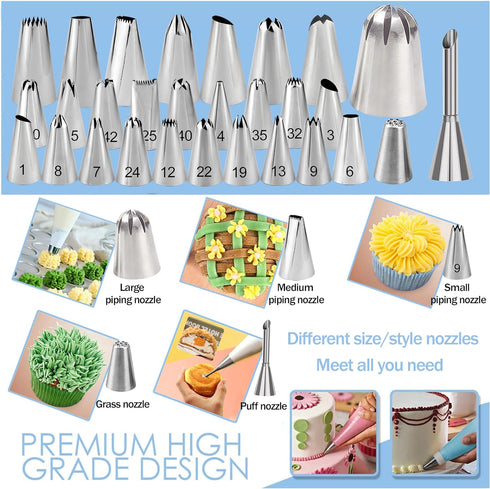 Piping Bags and Tips Set - 50Pcs Cake Decorating Supplies Kit with Icing Frosting Nozzles,Icing Scrapers,Reusable & Disposable Pastry Bags - Bakin...