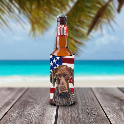 USA American Flag with German Shorthaired Pointer Ultra Beverage Insulators for slim cans...