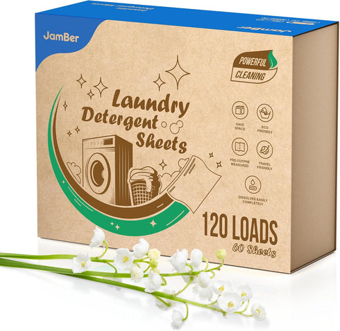 Laundry Detergent Sheets, 60 Sheets 120 Loads Washer Soap Strips, Plant Based Liquidless Formula, Zero Waste for Home Dorm Travel Camping & Hand W...
