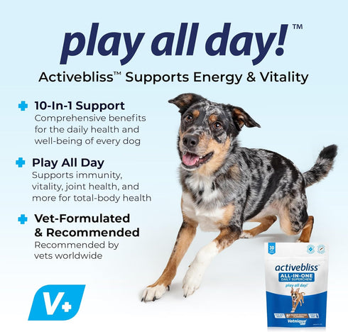 Vetnique Activebliss Dog Multivitamin - Daily Treat with Glucosamine, Omega 3, Digestive Enzymes & Probiotics for Joint, Digestive, & Immune Suppo...