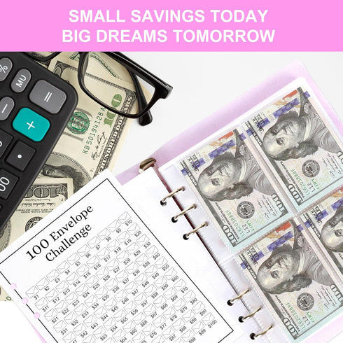 Whaline 100 Envelopes Money Saving Challenge Binder Kit, Easy and Fun Way to Save $5,050, Purple Clear Saving Budget Book with Cash Envelopes, Sti...