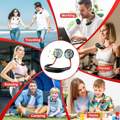 RJVW Portable Neck Fan, Hand Free Personal Hanging Neck Sports Fan USB Rechargeable (3 Speed Adjustable) Wearable Cooling Head Fan,360 Degree Free...
