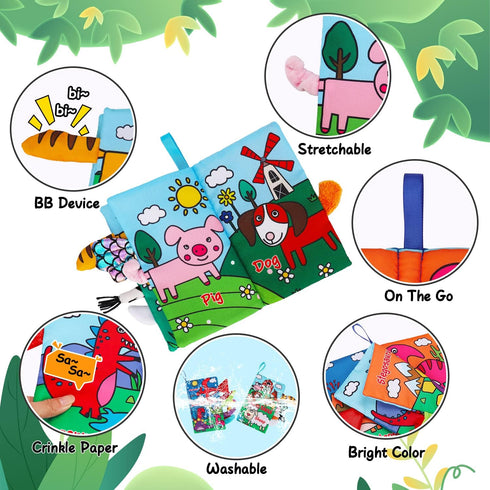 2 PCS High Contrast Crinkle Baby Books 0-6 Months Interactive Sensory Baby Toys 9-12 Month Montessori Activities Touch Feel Infant Book 0-3-6 Mont...