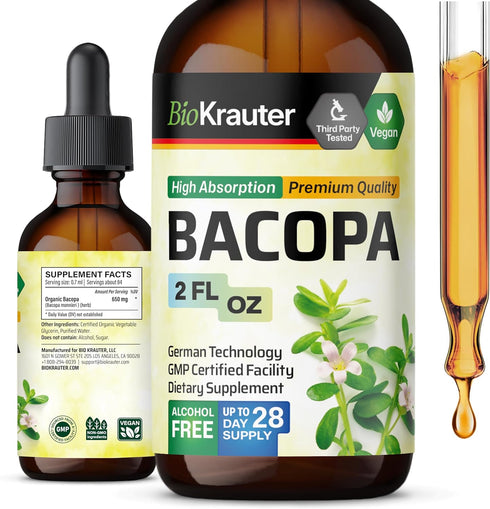 Bacopa Monnieri Organic Tincture - Cognitive Health Support Liquid Supplement - Organic Bacopa Herbal Extract - Alcohol & Sugar Free Vegan Drops 2...