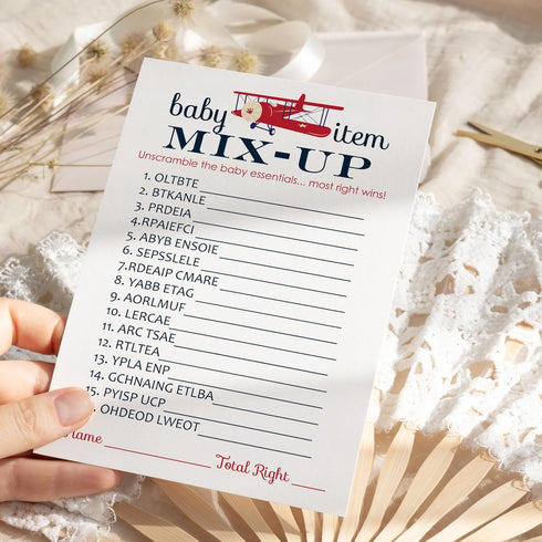 Airplane Baby Shower Games for Boys - Word Scramble Activity - Fun Gender Neutral Baby Shower Game for Guests - Adventure Theme in Red and Blue - ...