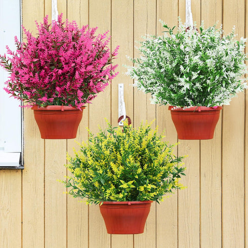 GREENRAIN 8 Bundles Artificial Lavender Flowers Outdoor Fake Flowers for Decoration UV Resistant No Fade Faux Plastic Plants Garden Porch Window B...