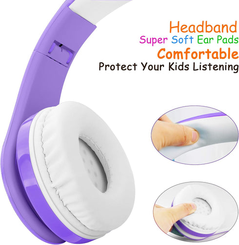 Kids Wireless Bluetooth Headphones Volume Limited 85db/110db Stereo Sound Over-Ear Foldable Children Headphones with Mic SD Card Slot up to 16 Hou...