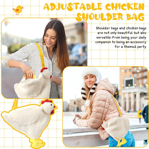 3 Pcs Cartoon Fluffy Chicken Bag Include 2 Pcs Cute Chicken Wallet Zipper Chicken Purse 1 Pcs Crossbody Chicken Plush Shoulder Bag Rooster Bag wit...