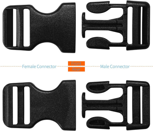 Buckles for 3/4 inch Wide Webbing Straps: Quick Side Release Buckles 10 set and Tri-Glide Slide 20 pcs Fit 0.75" Nylon Web Belt, Plastic Snap Fast...