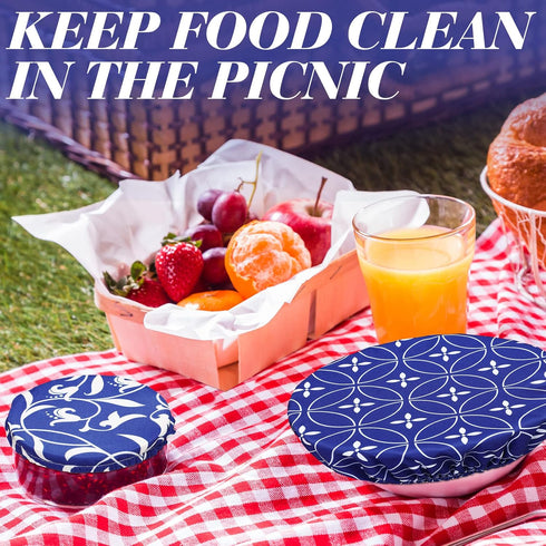 Patelai 10 Pieces Bowl Covers Reusable in 5 Size Stretch Cloth Fabric Bowl Covers Elastic Food Storage Covers Cotton Bread Bowl Covers Reusable Li...