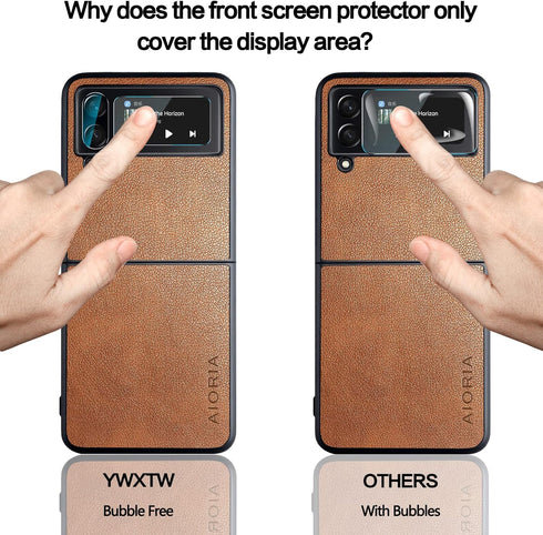 YWXTW for 2 Pack Samsung Galaxy Z Flip 4 Front Screen Protector and 2 Pack Camera Lens Protector, HD Clear Anti-Scratch Tempered Glass Camera Scre...