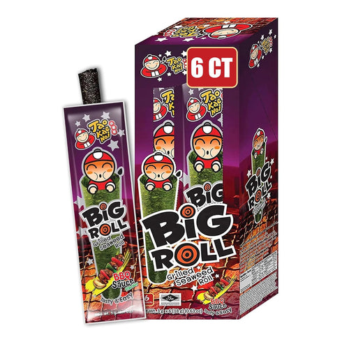 Big Roll Grilled Seaweed Snacks by Tao Kae Noi, BBQ Flavor Grilled Seaweed Rolls, Healthy Nori Sheet Rolls for Kids and Adults, Nori Snacks, 6 pac...