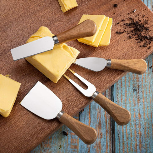 Cheese Knives Set with Wooden Handle, Mini Steel Stainless Cheese knife set for Charcuterie and Cheese spread Mini Serving Tongs Spoons Forks Toot...