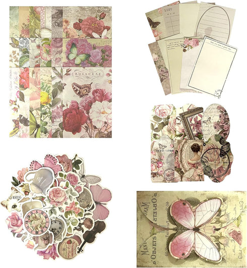 113Pcs Scrapbook Craft Paper Kit for Scrapbook Journaling Supplies ,Scrapbook Butterfly Flower Stickers Aesthetic for Scrapbooking Supplies,Bullet...